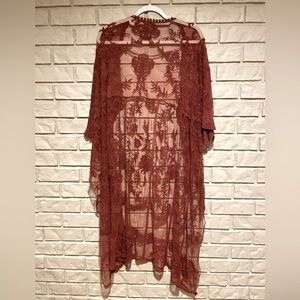 Chic Lace Women Poncho - Deep Rust